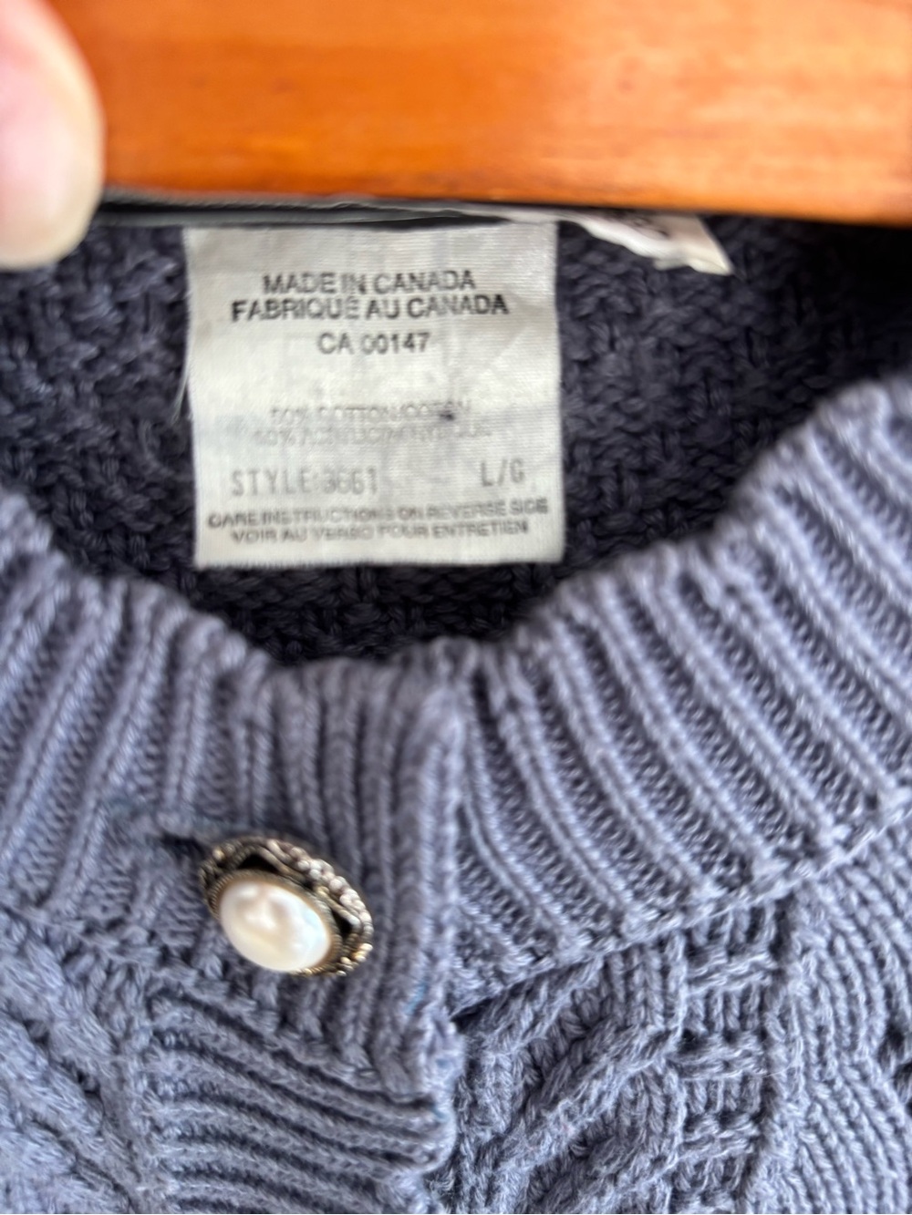 Vintage Pearl-Button Pointelle Knit Cardigan - slate blue - Picture 3 of 6